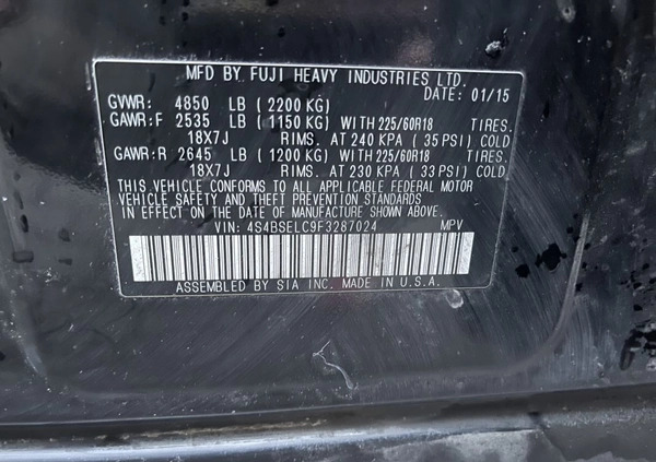 Subaru Outback cena 60900 przebieg: 51454, rok produkcji 2015 z Urzędów małe 781